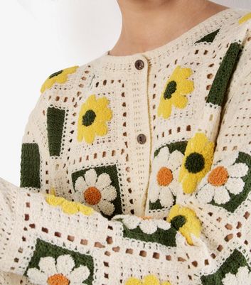Apricot Cream Daisy Crochet Cardigan
