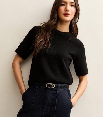 Black Faux Leather Double Oval Skinny Belt