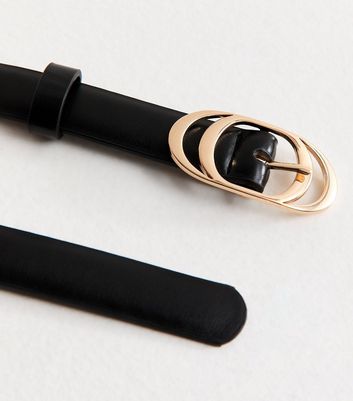 Black Faux Leather Double Oval Skinny Belt 3 Black Faux Leather Double Oval Skinny Belt