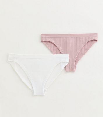 Girls Pack of 2 Light Pink Wide Rib Briefs