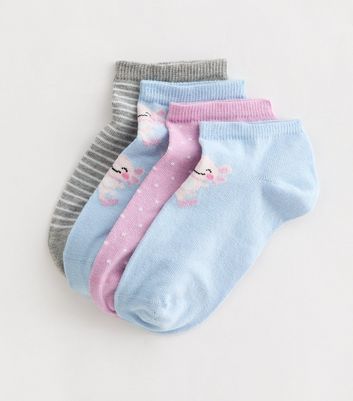 Girls Pack of 4 Blue Axolotl Trainer Socks