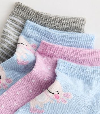 Girls Pack of 4 Blue Axolotl Trainer Socks
