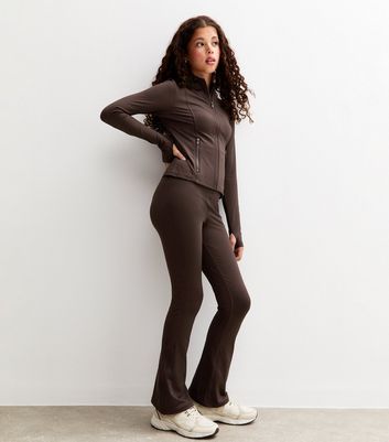 Girls Brown Long Sleeve Zip Up Sports Top 3 Girls Brown Long Sleeve Zip Up Sports Top