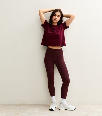 Burgundy Seamless Ribbed Jersey Leggings