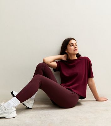 Burgundy Seamless Ribbed Jersey Leggings 5 Burgundy Seamless Ribbed Jersey Leggings