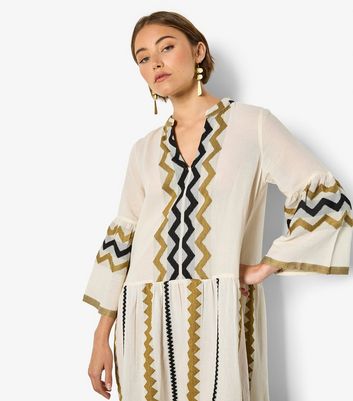 Apricot Stone Zigzag Pattern Bell Sleeve Mini Dress 3 Apricot Stone Zigzag Pattern Bell Sleeve Mini Dress