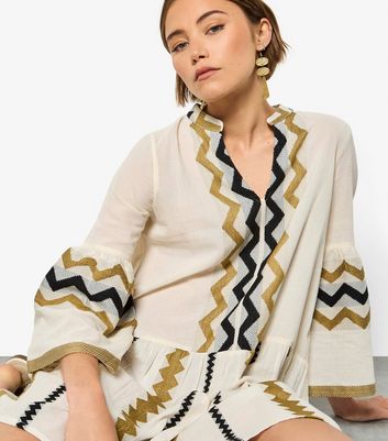 Apricot Stone Zigzag Pattern Bell Sleeve Mini Dress 4 Apricot Stone Zigzag Pattern Bell Sleeve Mini Dress