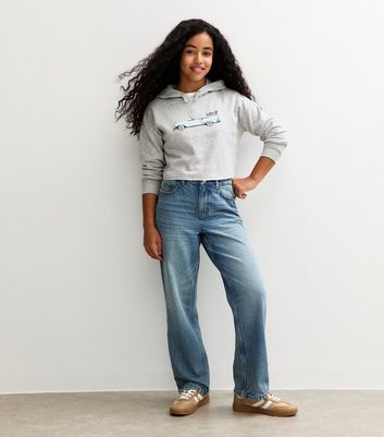 Girls Grey Retro Car Cropped Hoodie 3 Girls Grey Retro Car Cropped Hoodie