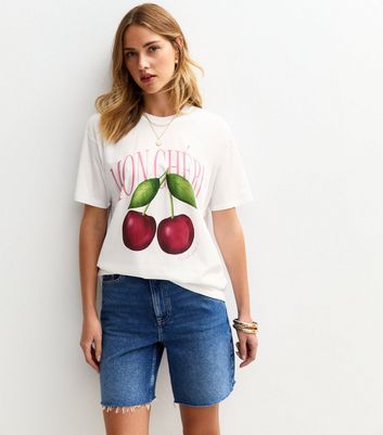 White Mon Cheri Cherry Print Oversized T-Shirt