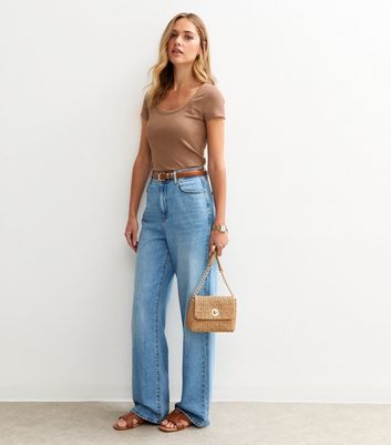 Light Brown Scoop Neck Rib Jersey T-Shirt