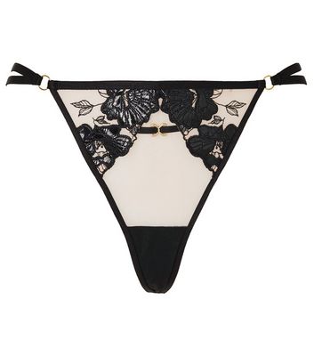 Ann Summers Black Floral Embroidered Mesh Thong