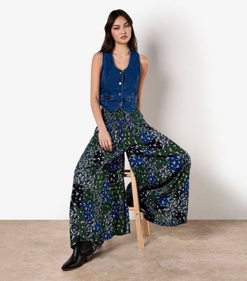 Apricot Navy Floral Print Wide Leg Trousers