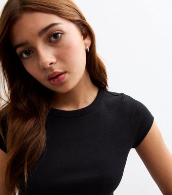 Girls Black Cap Sleeve Baby Tee Top