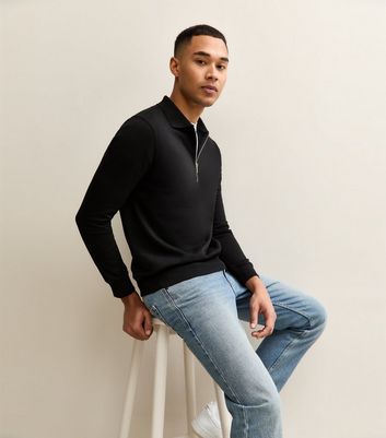 Black Quarter Zip Polo Sweatshirt