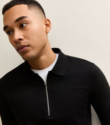 Black Quarter Zip Polo Sweatshirt