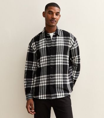 Black and White Relaxed Checked Long Sleeve Shirt