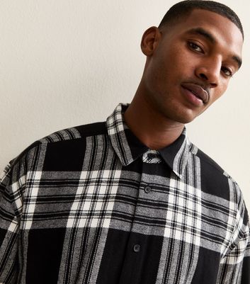 Black and White Relaxed Checked Long Sleeve Shirt