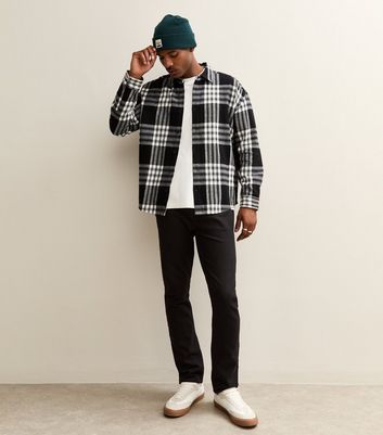 Black and White Relaxed Checked Long Sleeve Shirt