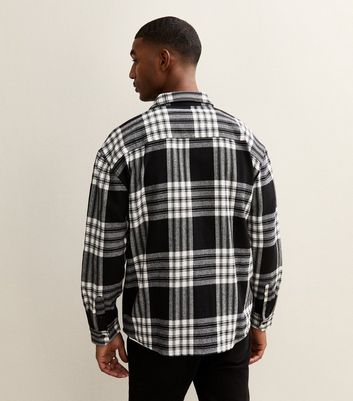 Black and White Relaxed Checked Long Sleeve Shirt