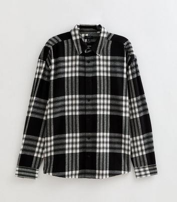 Black and White Relaxed Checked Long Sleeve Shirt
