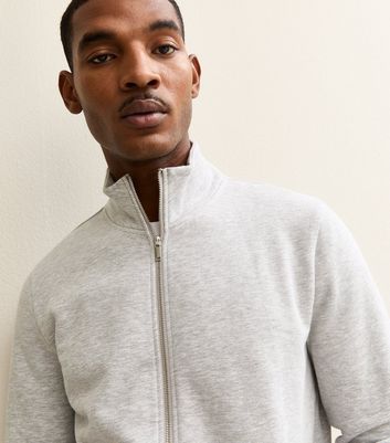 Grey Marl Zip Up High Neck Sweatshirt