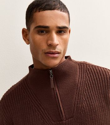Dark Brown Regular Quarter Zip Funnel Neck Jumper 3 Dark Brown Regular Quarter Zip Funnel Neck Jumper