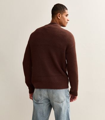 Dark Brown Regular Quarter Zip Funnel Neck Jumper 4 Dark Brown Regular Quarter Zip Funnel Neck Jumper