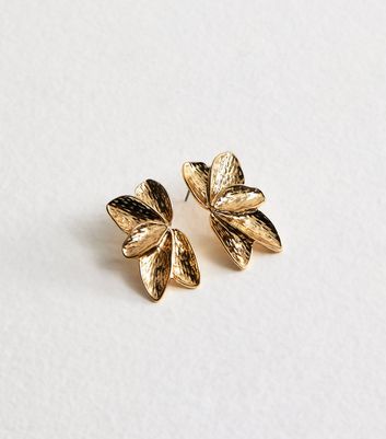 Gold Tone Petal Stud Earrings