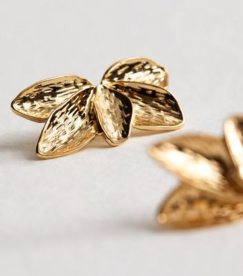 Gold Tone Petal Stud Earrings