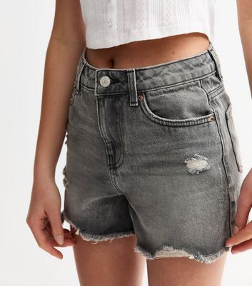 Girls Dark Grey Mom Style Distressed Denim Shorts 3 Girls Dark Grey Mom Style Distressed Denim Shorts