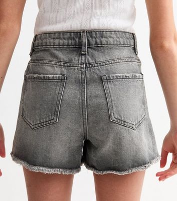 Girls Dark Grey Mom Style Distressed Denim Shorts 5 Girls Dark Grey Mom Style Distressed Denim Shorts