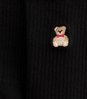 Black Embroidered Teddy Bear Ankle Socks