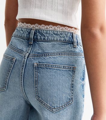 Girls Blue Lace Trim Denim Jeans