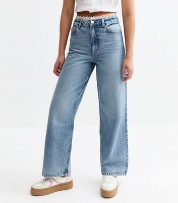 Girls Blue Lace Trim Denim Jeans 3 Girls Blue Lace Trim Denim Jeans