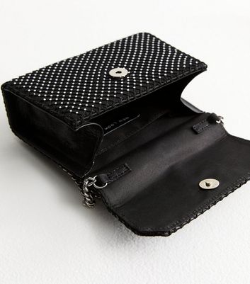 Black Crystal Hoop Handle Satin Clutch Bag 4 Black Crystal Hoop Handle Satin Clutch Bag