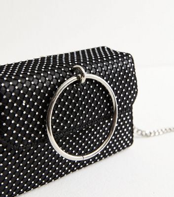 Black Crystal Hoop Handle Satin Clutch Bag 5 Black Crystal Hoop Handle Satin Clutch Bag