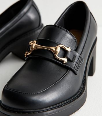 Black Faux Leather Buckle Heeled Loafers 3 Black Faux Leather Buckle Heeled Loafers