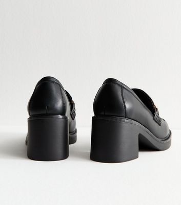 Black Faux Leather Buckle Heeled Loafers 4 Black Faux Leather Buckle Heeled Loafers