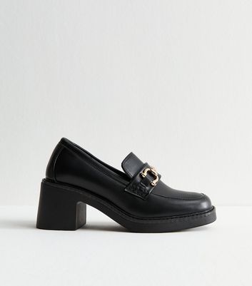 Black Faux Leather Buckle Heeled Loafers 5 Black Faux Leather Buckle Heeled Loafers