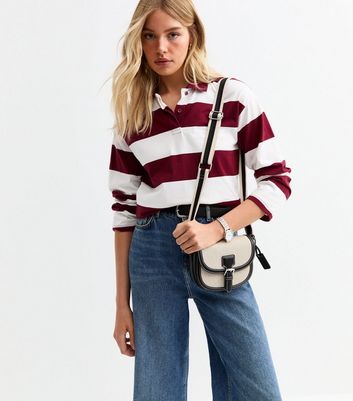 Black Faux Leather Canvas Saddle Crossbody Bag