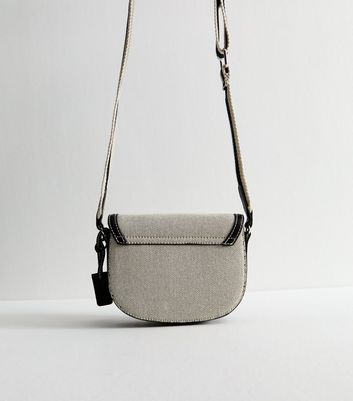 Black Faux Leather Canvas Saddle Crossbody Bag