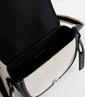 Black Faux Leather Canvas Saddle Crossbody Bag