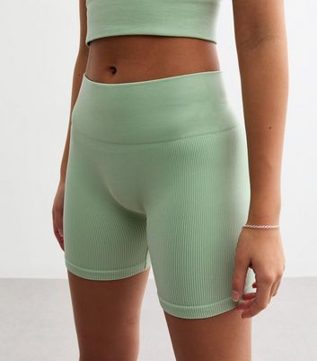 Girls Light Green Ribbed Cycling Shorts