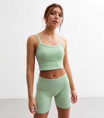 Girls Light Green Ribbed Cycling Shorts