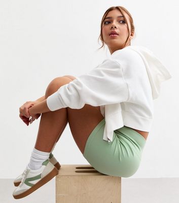 Girls Light Green Ribbed Cycling Shorts