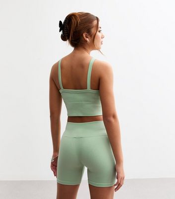 Girls Light Green Ribbed Cycling Shorts