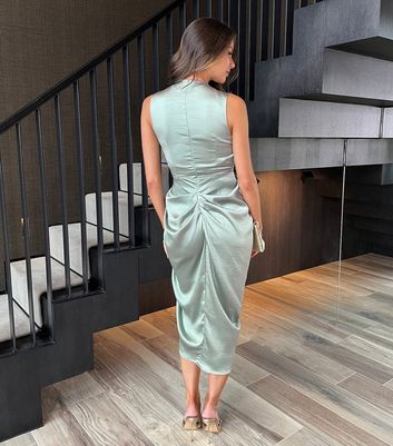 AX Paris Mint Green Gathered Satin Midi Dress