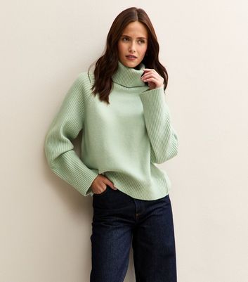 Mint Green Rib Roll Neck Jumper