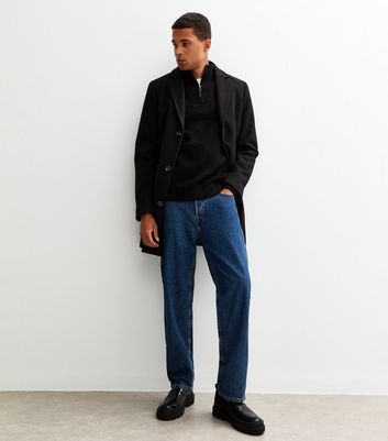 Black Regular Quarter Zip Funnel Neck Jumper