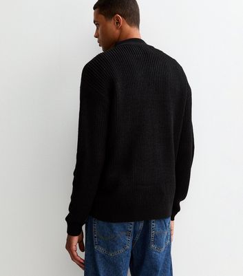 Black Regular Quarter Zip Funnel Neck Jumper